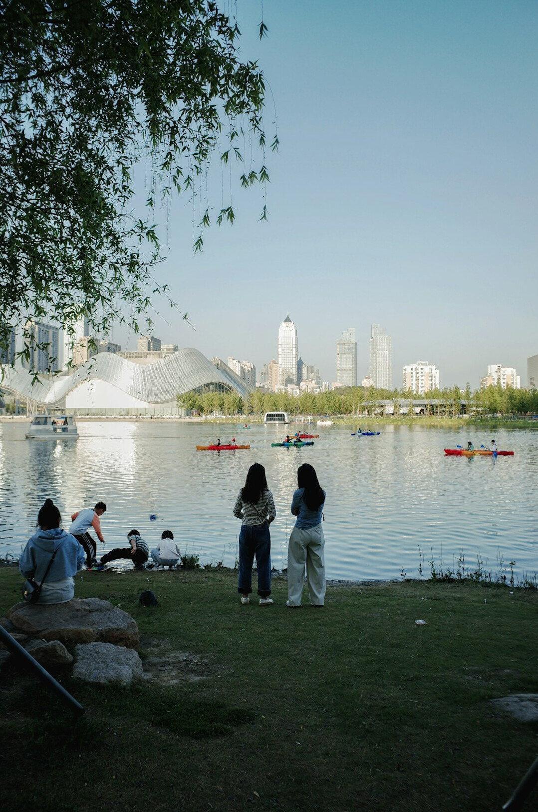 group of friends in city park